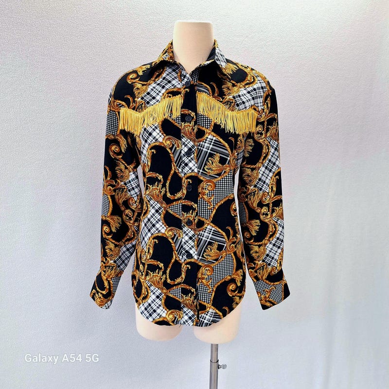 Vintage Grey Fringe Blouse Cuffed Statement ... ^^^ main image 0