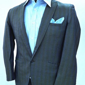 1960s Hart Schaffner &Marx JC Penney Towncraft Shadow Stripe Sharkskin suit jacket EXQUISITE ocean blues greens Mod Madmen swing jive EVC!