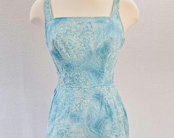 1940-50s Cotton Jacquard (very RARE) pinup bombshell one piece swimsuit playsuit romper Size 14 Bra 36B rockabilly collector piece