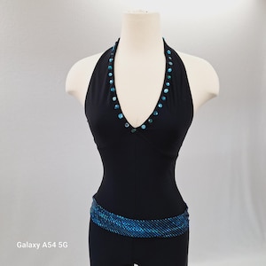 Vintage Halter Catsuit: Black Spandex Jumpsuit, Bejeweled Disco Romper