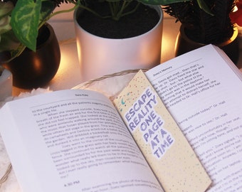 Escape Reality one page at a time- Yellow LAMINATED PAPER BOOKMARK