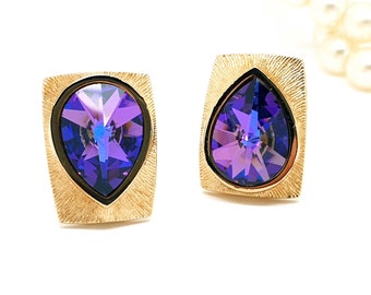 W. Germany goldtone cufflinks with purple facetted glass stone