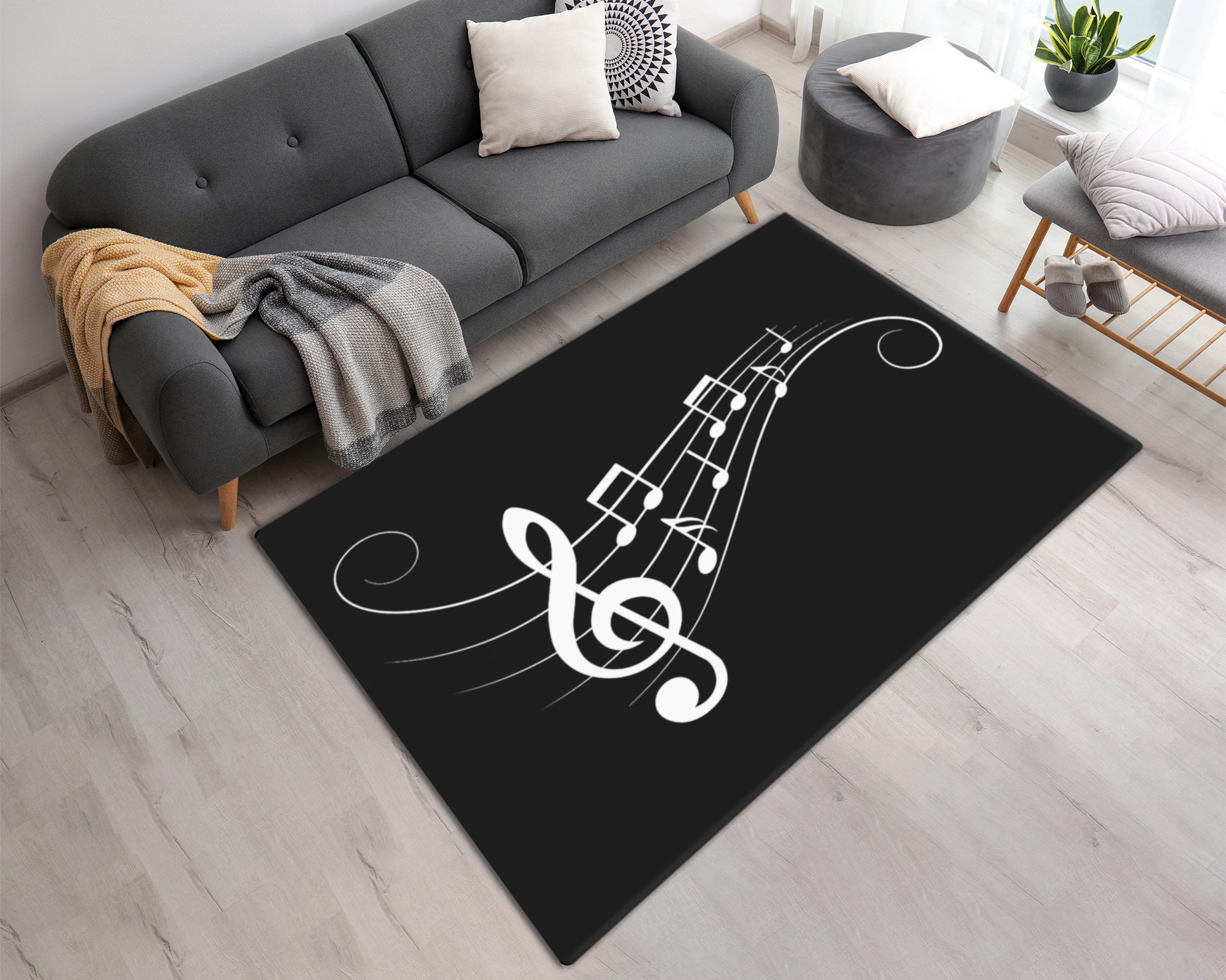 Personalized Musical Notes Printed Rug Machine Washable Rug Etsy