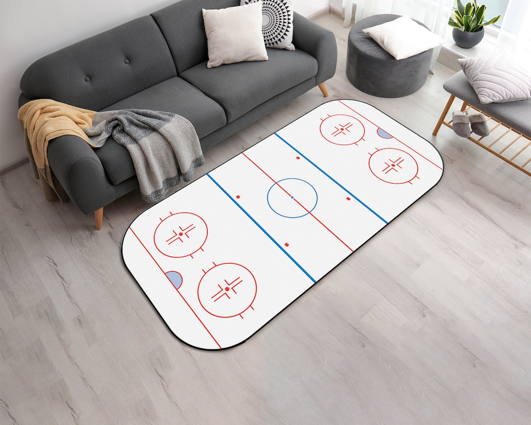 Ice Hockey Rink Printed Area Rug With Custom Team Logo Washable Ice