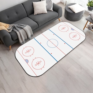 Ice Hockey Rink Printed Area Rug with Custom Team Logo • Washable Ice Hockey Rink Area Rug • Gift For Ice Hockey Lovers