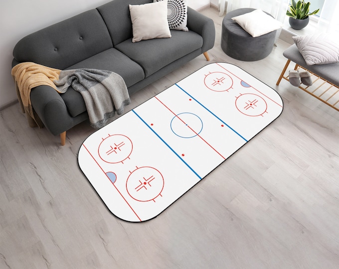 Ice Hockey Rink Printed Area Rug with Custom Team Logo • Washable Ice Hockey Rink Area Rug • Gift For Ice Hockey Lovers
