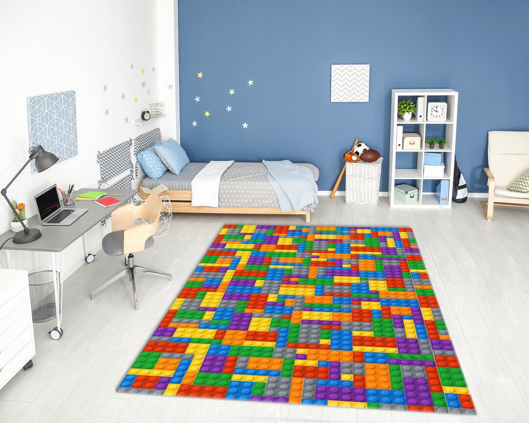 Colorful Building Bricks Designed Washable Rug • Vibrant Printed Non ...
