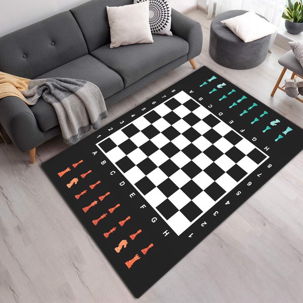 Chess Set With Board Rug • Vivid Color Printed Washable Non Slip Carpet • Gift For Chess Lovers