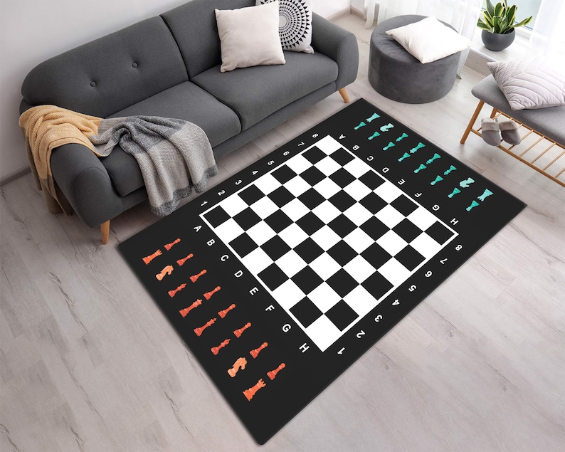 Chess Rug Design Chess Set With Board Rug • Vivid Color Printed Washable Non Slip Carpet ...
