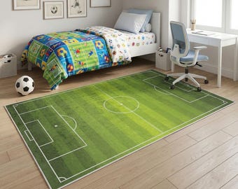 Vibrant Washable Football / Soccer Field Printed Area Rug