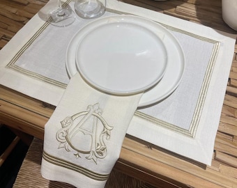 Personalized Dinner or Wedding Napkins, Placemats and Runner with Monograms • Monogram Embroidered Table Linens • Elegant Table Decor