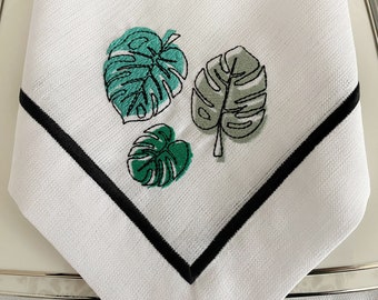 Moderner Navy Monstera Leinen Tischlufer, Botanischer Druck - Etsy.de