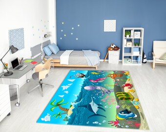 Seabed Giant Shark Living Room Mat Kids Play Soft Carpet Floor Decor Area Rugs 