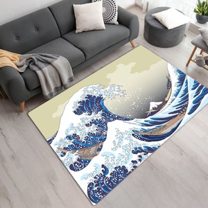 The Great Wave off Kanagawa Printed Area Rug • Washable Printed Area Rug • Gift for Home • Home Decor