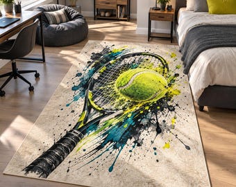 Ace Splash Tennis Rug Sports Area Rug for Teen Room and Game Room