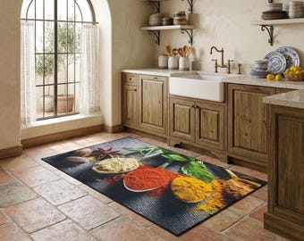 Spice Market Non-Slip Kitchen Rug, Machine Washable
