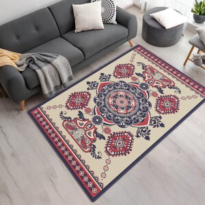 Vibrant Printed Area Rug With Colorful Hungarian Design • Washable Non Slip Area Rug • Home Decor