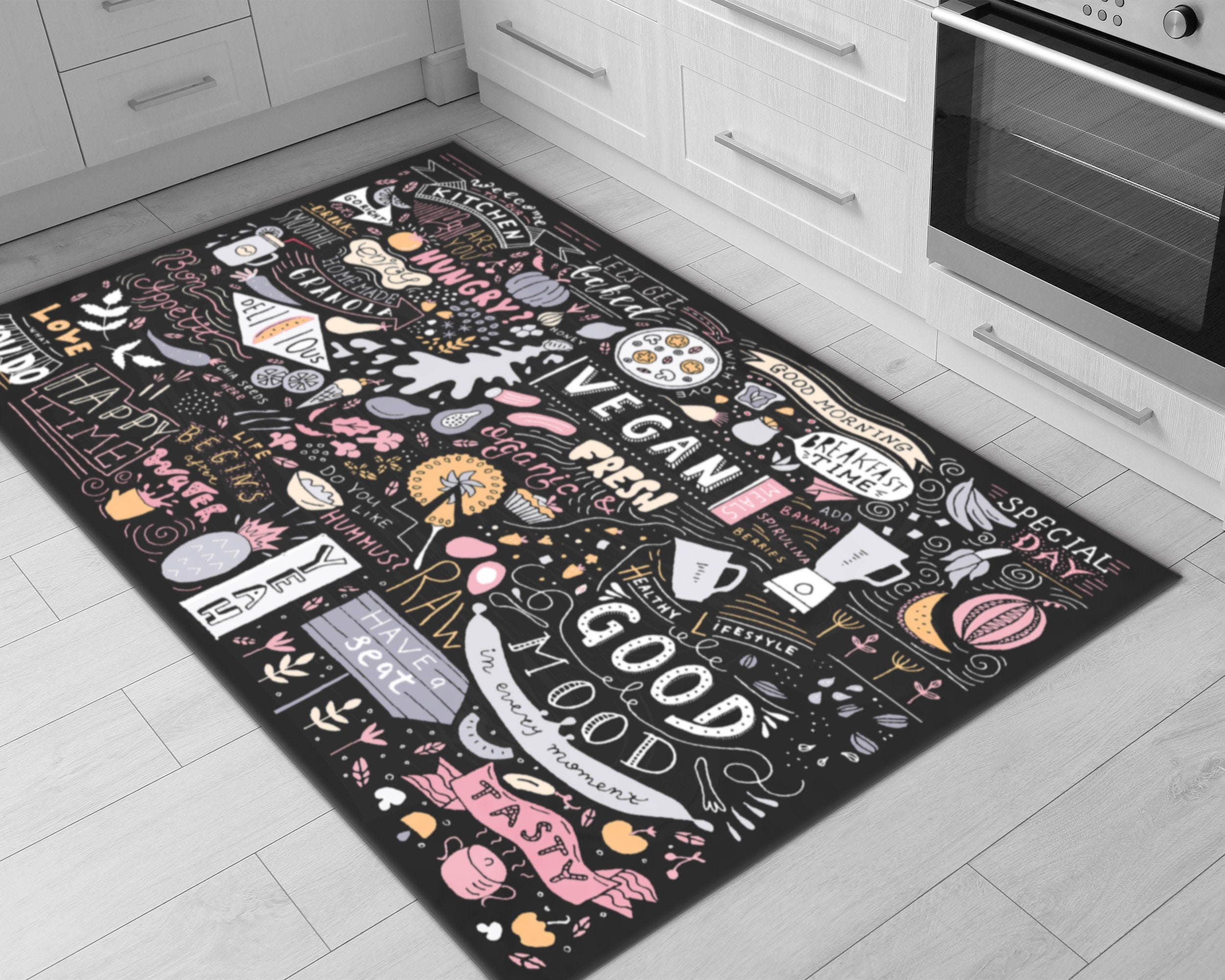 Kitchen Rugs Sprites Vibrant Printed Kitchen Rug • Machine Washable Non-slip Kitchen Rug ...