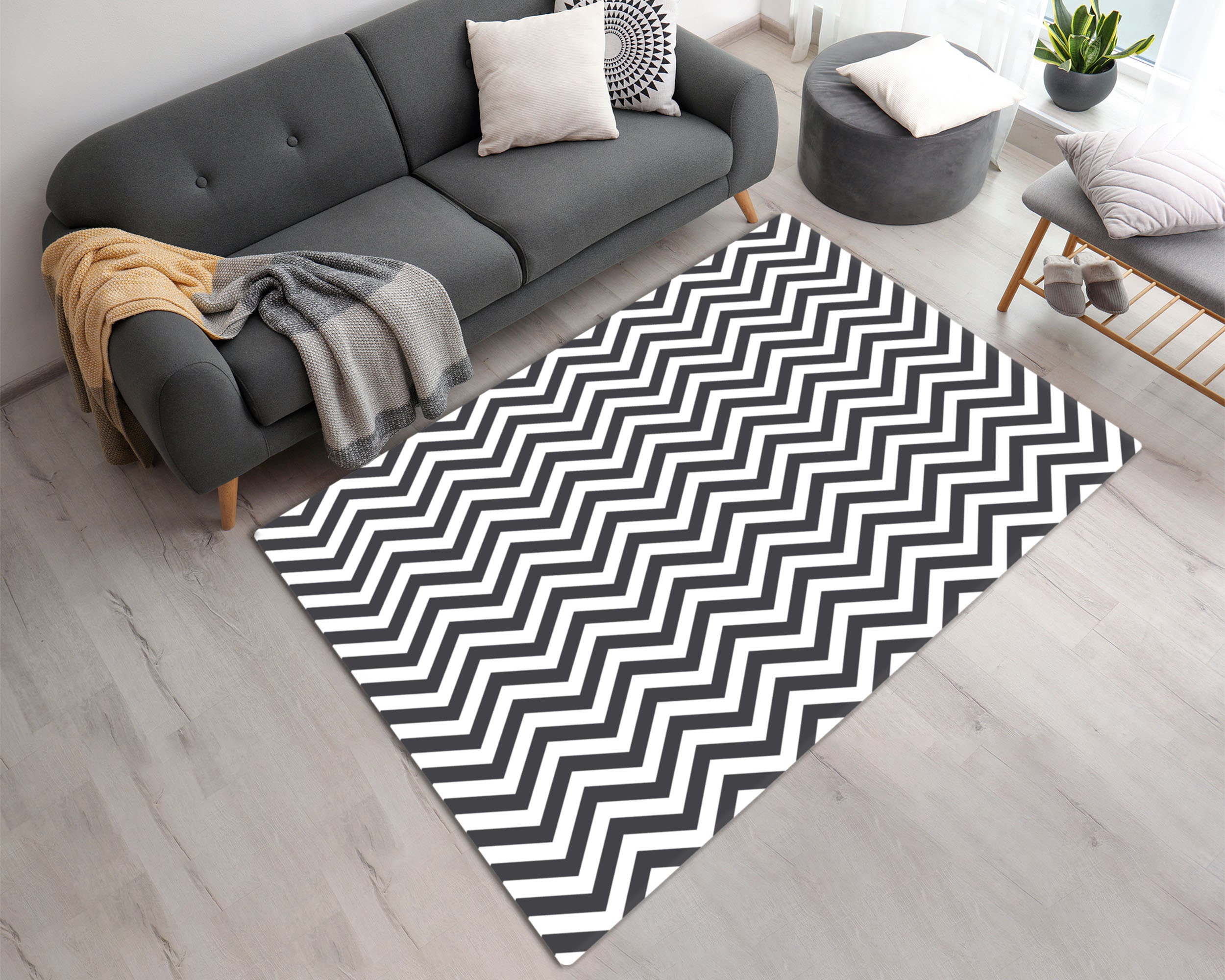  peak クッションセット ホワイト/ブラック Black and White Zig Zag Pattern Area or Runner Rug • Classic