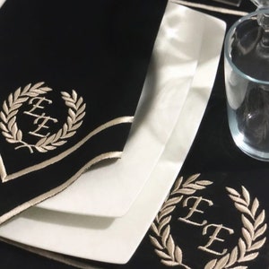 Personalized Set of Black Napkins, Placemats and Runner • Personalized Napkins, Placemats and Runner• Home Gift