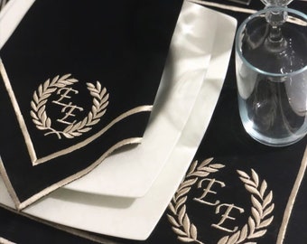 Personalized Set of Black Napkins, Placemats and Runner • Personalized Napkins, Placemats and Runner• Home Gift