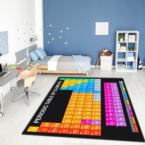 Periodensystem der Elemente Teppich • Waschbar Personalisierte Tabellarische Anzeige der Chemischen Elemente Gedruckter Teppich • Zurück in der Schule Geschenk