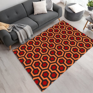 Vibrant Printed Shining Overlook Hotel Area or Runner Rug With Abstract Background of Hexagon Figure • Washable Carpet For Movie Enthusiast