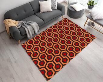 Vibrant Printed Shining Overlook Hotel Area or Runner Rug With Abstract Background of Hexagon Figure • Washable Carpet For Movie Enthusiast