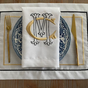 Personalized Dinner Napkins, Placemats and Runner with Monogram • Monogram Embroidered Wedding Napkins, Placemats and Runner Set