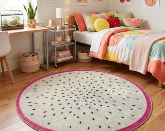 Round Dragon Fruit Print Area Rug for Colorful Kitchen Decor