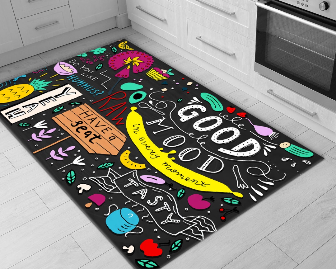 Funky Kitchen Rug Vibrant Printed Kitchen Rug • Machine Washable Non-slip Kitchen Rug ...