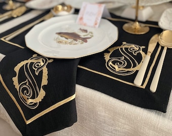Personalized Dinner Napkins, Placemats and Runner with Monogram • Monogram Embroidered Wedding Napkins, Placemats and Runner Set