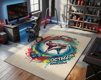 Colorful Watercolor Octagon Knockout MMA Printed Rug