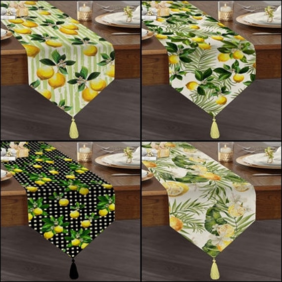 Lemon Printed Table RunnerChenille Table RunnersTasseled Etsy