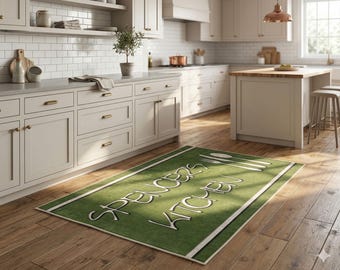 Personalized Vibrant Green Washable Kitchen Rug