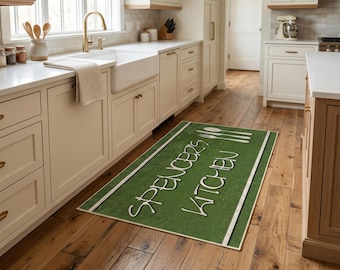 Personalized Vibrant Green Washable Kitchen Rug