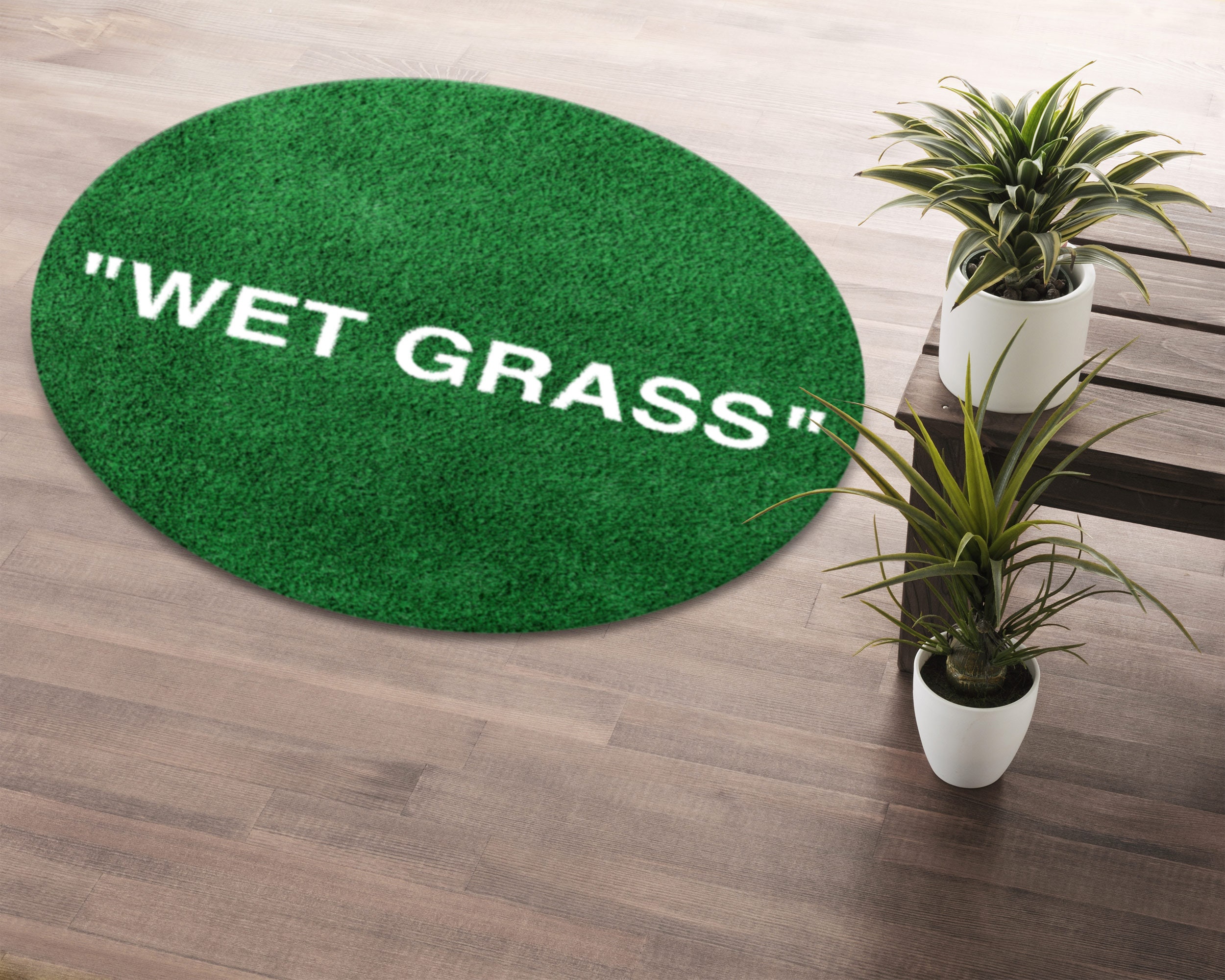 off white ikea rug wet grass