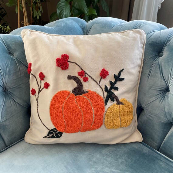 Fall Embroidered Pumpkin Pillow