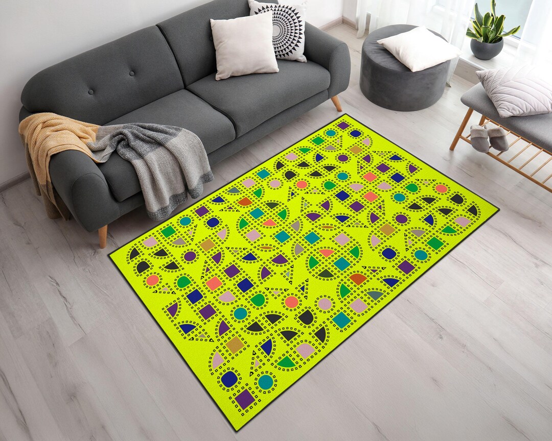 Modern Colorful Chartreuse Geometric Rug - Etsy