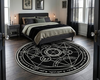 Washable Black Transmutation Circle Round Rug