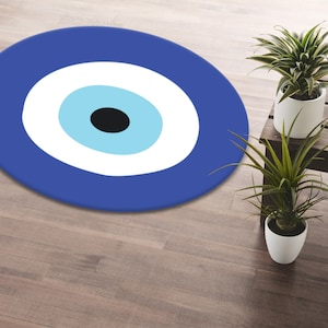 Greek Evil Eye Printed Round Rug • Greek Evil Eye Printed Washable Circle Carpet • Gift for Home Decor