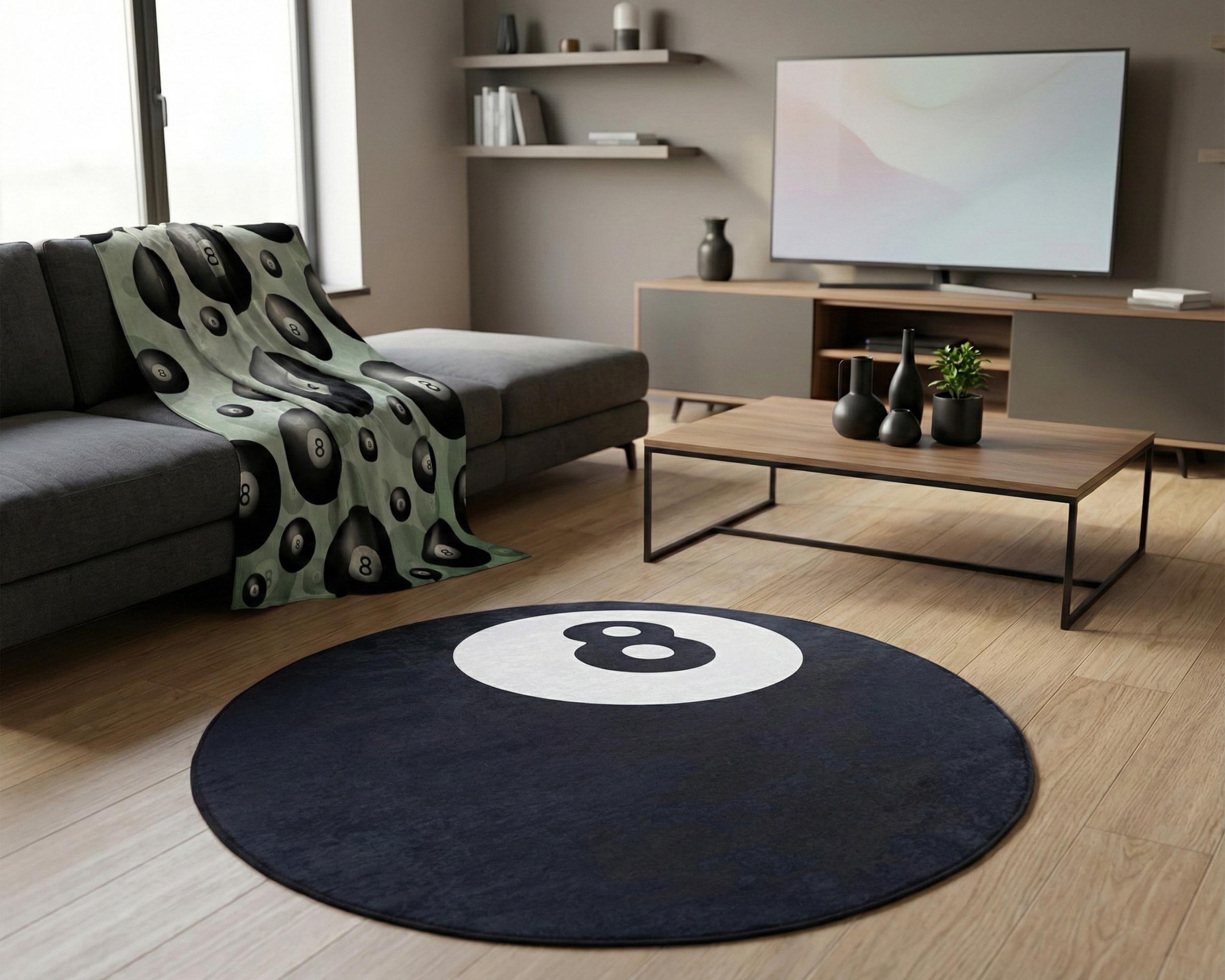 Round Rug With Pool Table 8 Ball Printed Machine Washable Round Rug • Perfect Billiard Room Decor ...