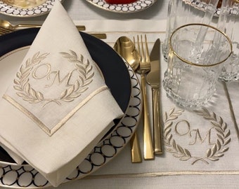 Personalized Set of Cream Napkins, Placemats and Runner • Personalized Napkins, Placemats and Runner• Home Gift