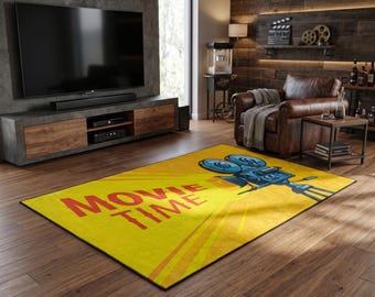 Retro Movie Time Home Theater Decor Printed Area Rug For Movie Room