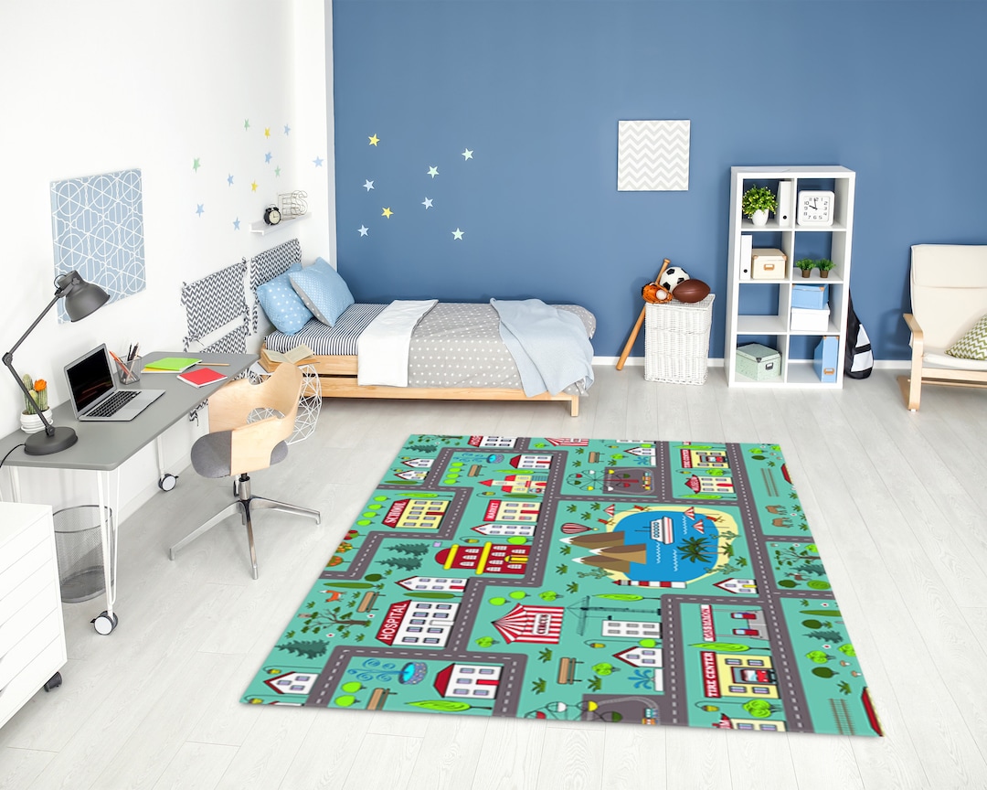 City Road Play Mat for Kids Room • Fun City Car Track Printed Area Rug ...