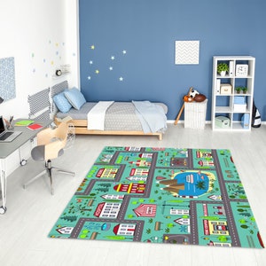 City Road Play Mat For Kids Room • Fun City Car Track Printed Area Rug for Children • Carpet for Children Activity and Entertainment