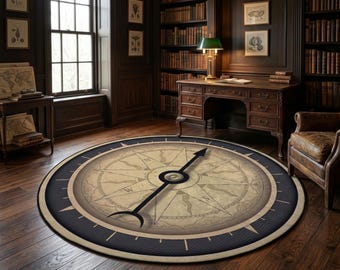Personalized Vintage Compass Round Area Rug With Custom Bearing