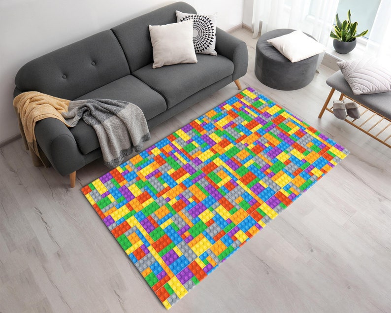 Colorful Building Bricks Designed Washable Rug • Vibrant Printed Non ...
