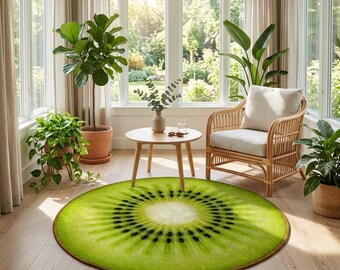 Round Kiwi Fruit Rug: Playful Nursery, Kitchen Decor, Machine Washable