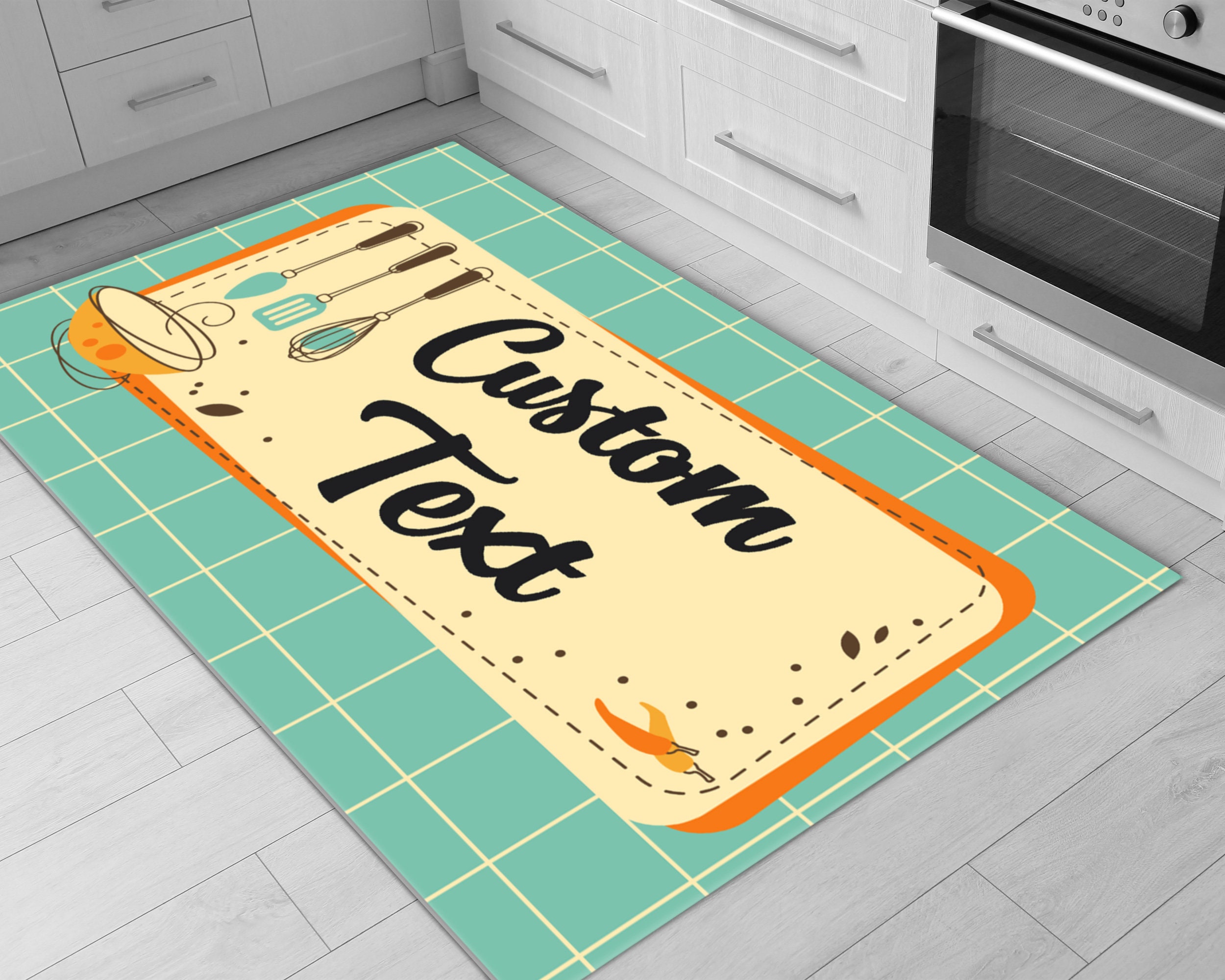 Personalized Dish Drying Mat, Vintage Style Blue Kitchen Counter